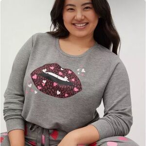 Torrid Gray Sleep Sweatshirt with Lip and Heart Design